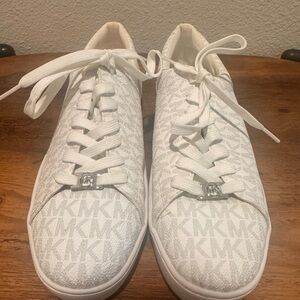 Michael Kors Monogrammed White Lace-Up Sneakers